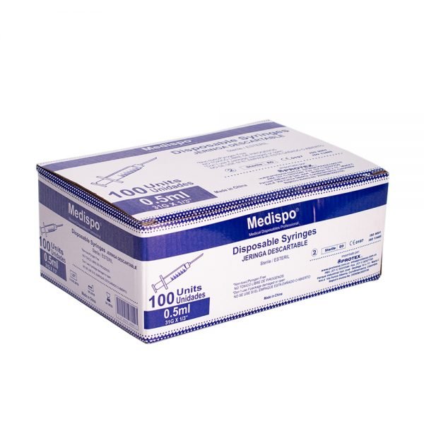Jeringas desechables para insulina 0.5 ml-29G x 1/2" Medispo Protex s.a.s