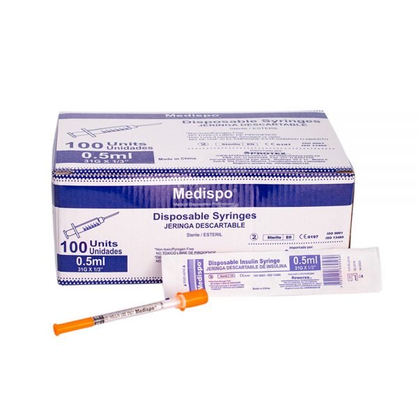 Jeringas desechables para insulina 0.5 ml-31G X 1/3"