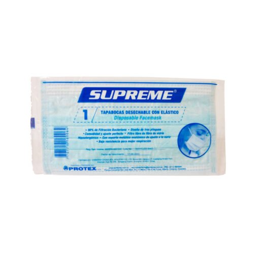 TAPABOCAS DESECHABLE ELÁSTICO EMPAQUE INDIVIDUAL SUPREME - Imagen 2
